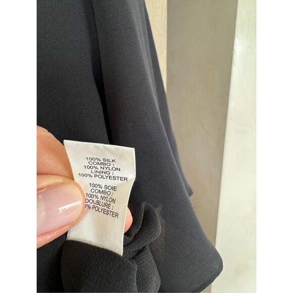 Ramy Brook Lex Cold Shoulder Sleeve Silk Blouse, Black Size Medium - Picture 7 of 12